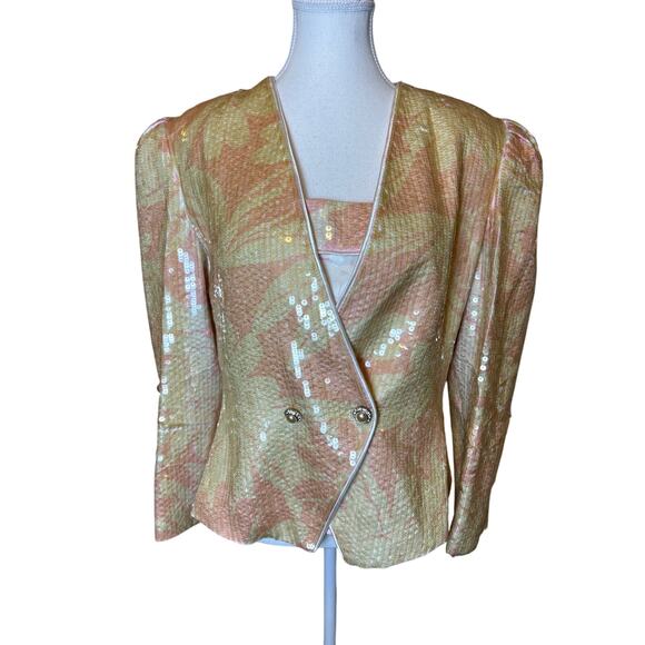 Lillie Rubin Jackets & Blazers - Lillie Rubin | Vintage Yellow/Pink Sequins Blazer & Cami (2 pcs) | 12